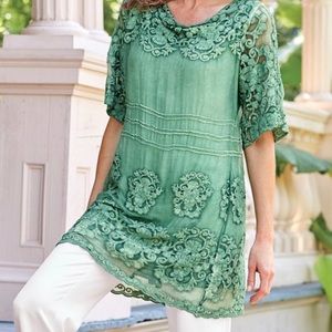 🎉 Soft Surrounding Green Silk Tessa Tunic Medium